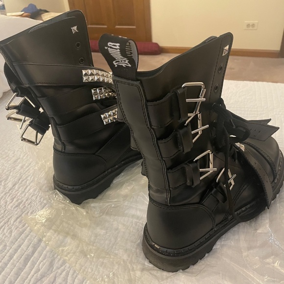 Goth-Punk Black Leather Boots by \'Demonia\' main image 5